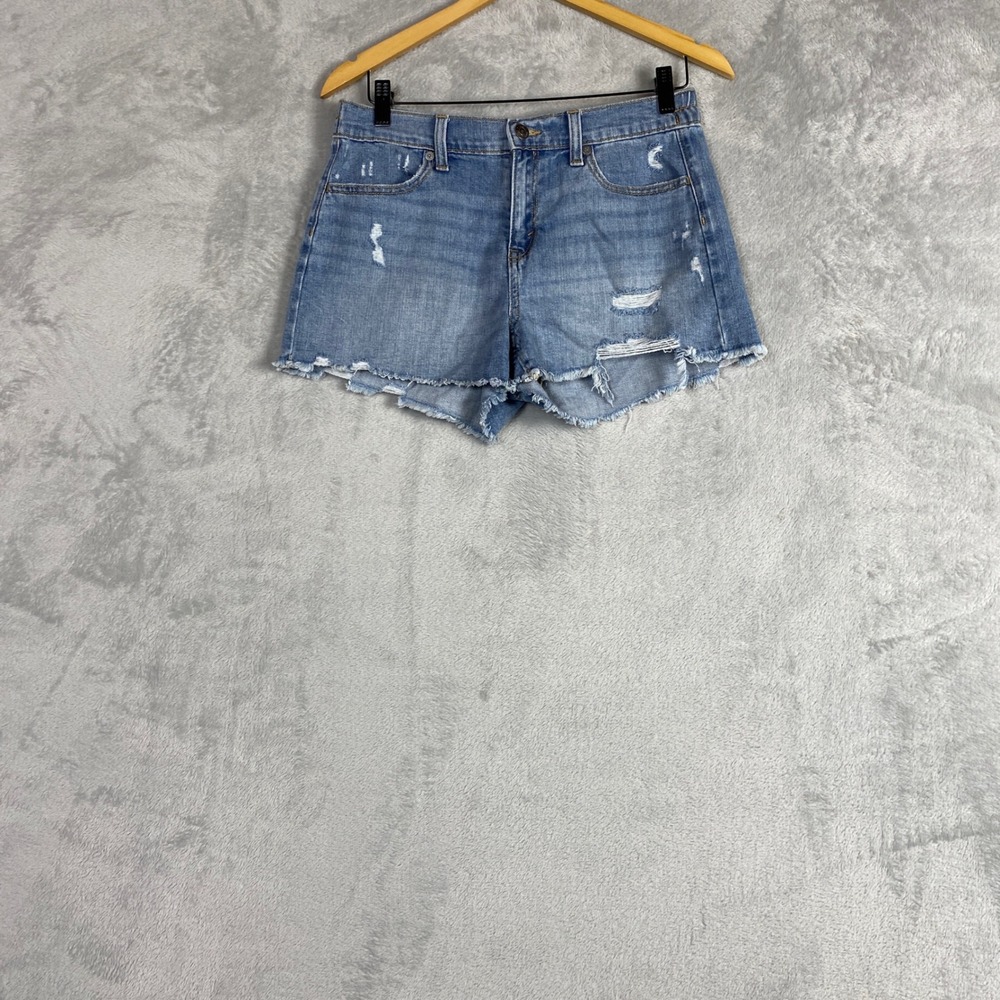 Aerie Womens Medium Wash Distressed Denim Cut Off Shorts Elastic Back Small